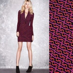 VICTORIA'S SECRET VALENTINE LOGO PRINT LONG SLEEVE FAUX WRAP SEXY FITTED DRESS